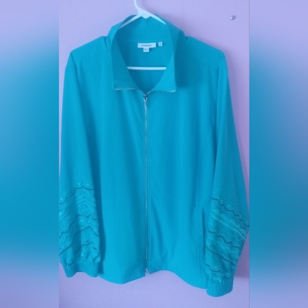 CHICO'S Women's Size 4 (XXL) Beautiful Teal Zip Jacket Comfort Loungewear